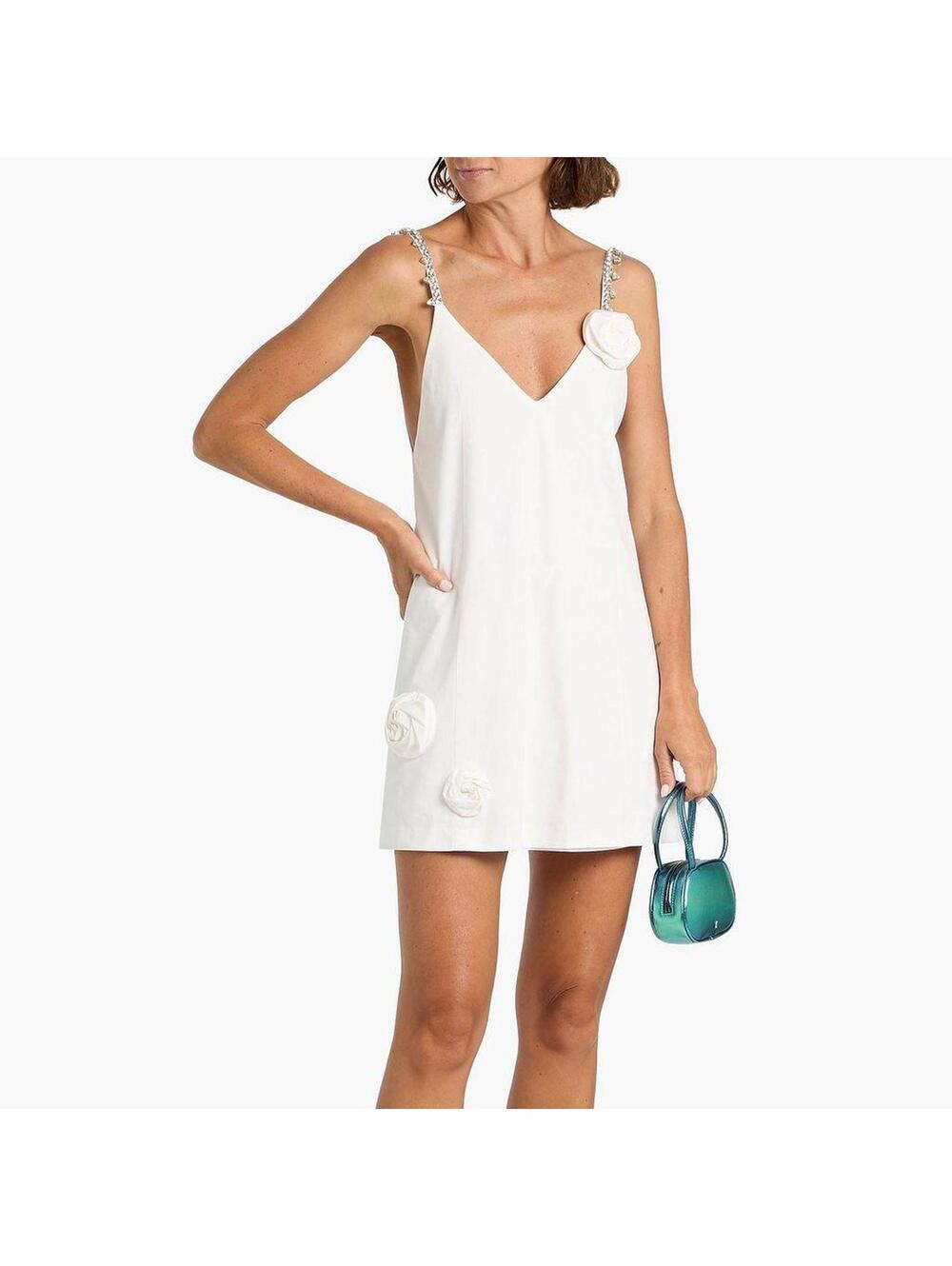 Area Floral-appliquéd crystal-embellished cotton-poplin mini dress